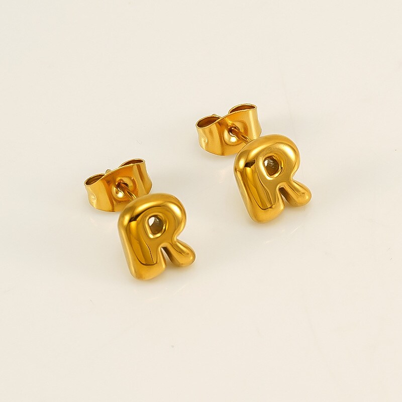 Gold color / 1 Pair Simple Series Elegant Letter R Titanium Steel 18K Gold Plated Women's Stud Earrings Picture18